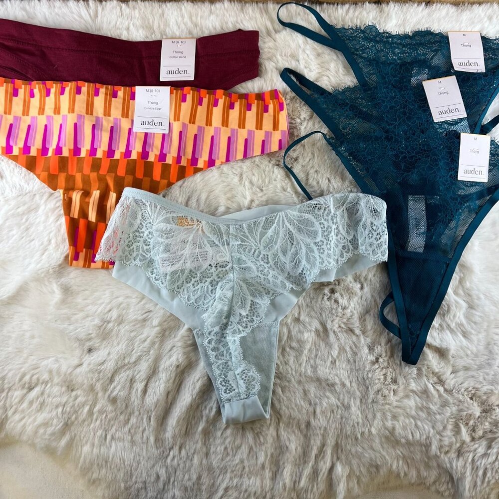 NEW 6 Pack Auden Thong Invisible Edge Cotton Blend/Printed/Floral/ Multi M (8-10